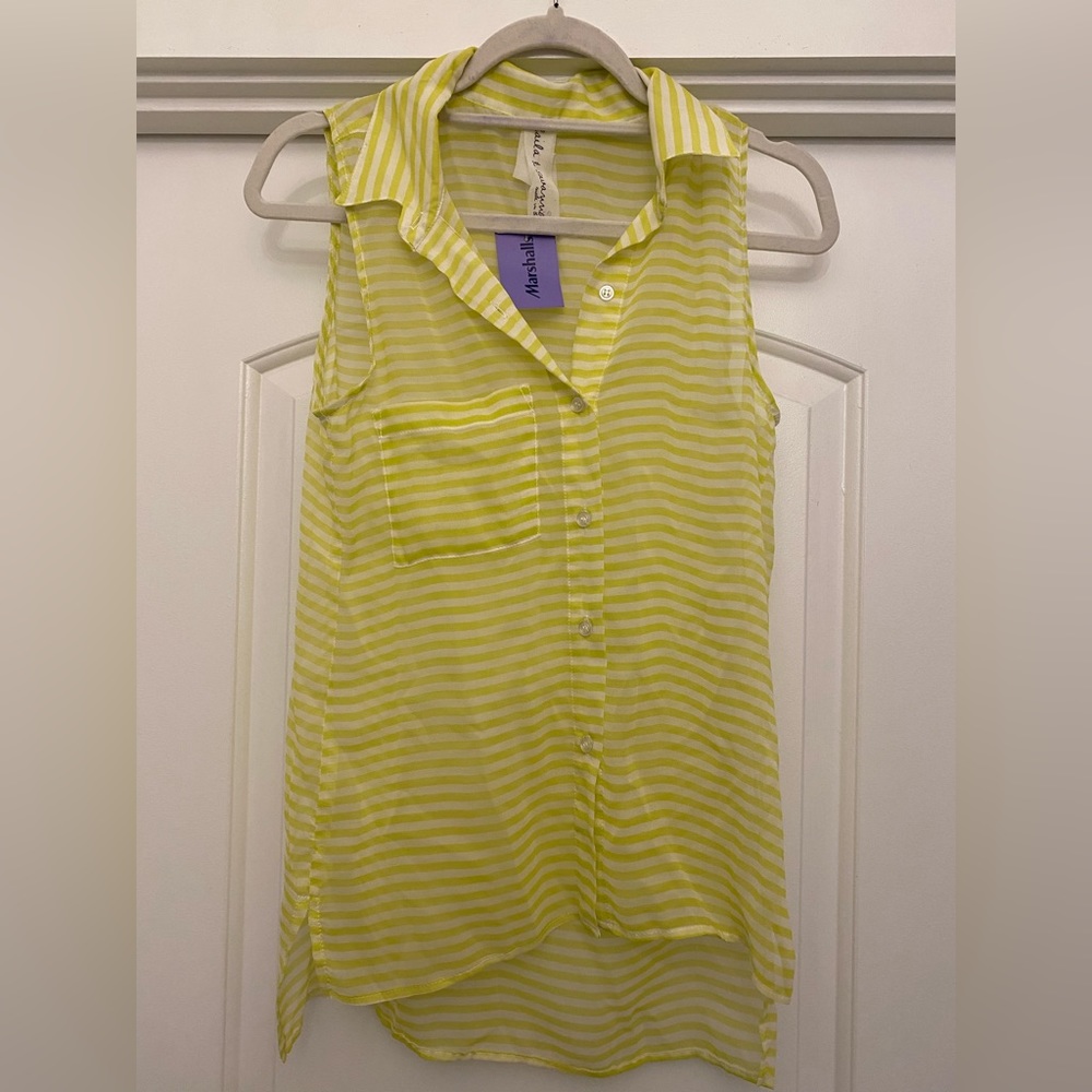 Green white stripe top XS SHEER